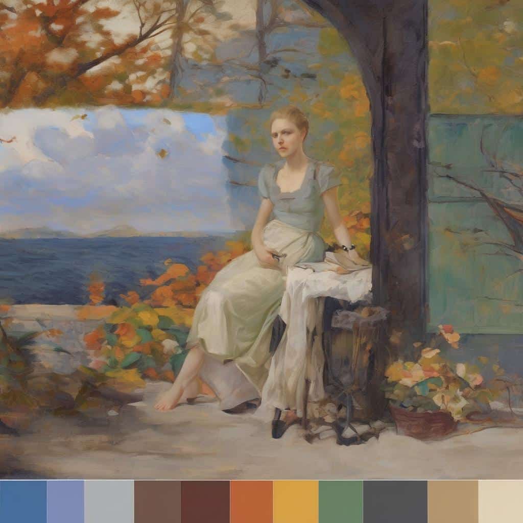 Ομορφιά και παράδοση στην καλλιτεχνική δημιουργία, εικόνα με νεαρή γυναίκα σε θερινό τοπίο.