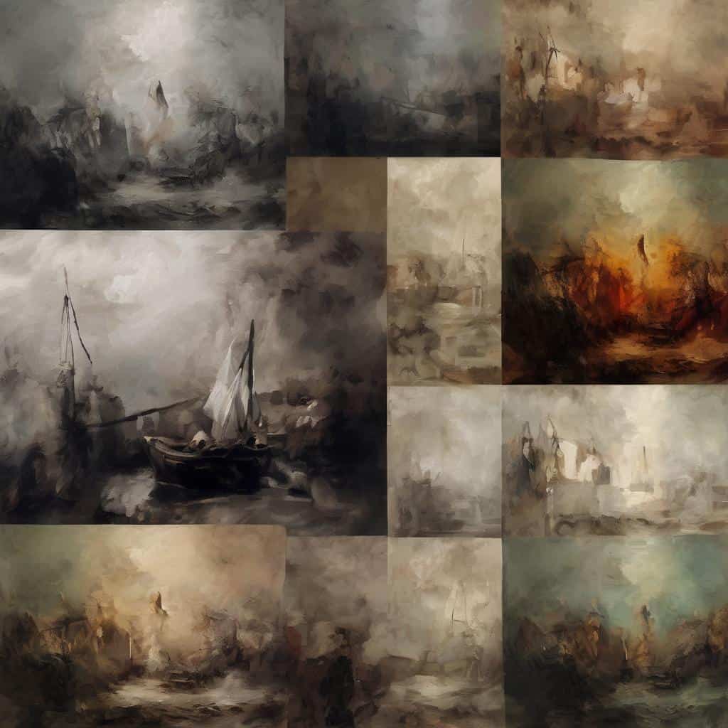 Παλίμψηστο με καλλιτεχνική παράδοση και έργα ζωγραφικής σε ατμόσφαιρα ναυτικής και ιστορικής έμπνευσης.